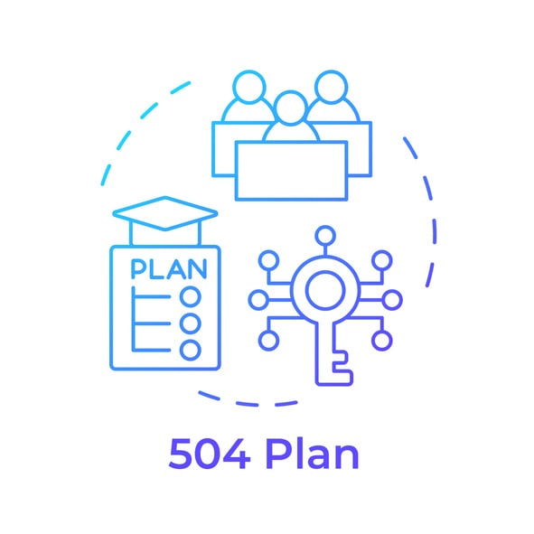 504 plan in childcare blue gradient concept
