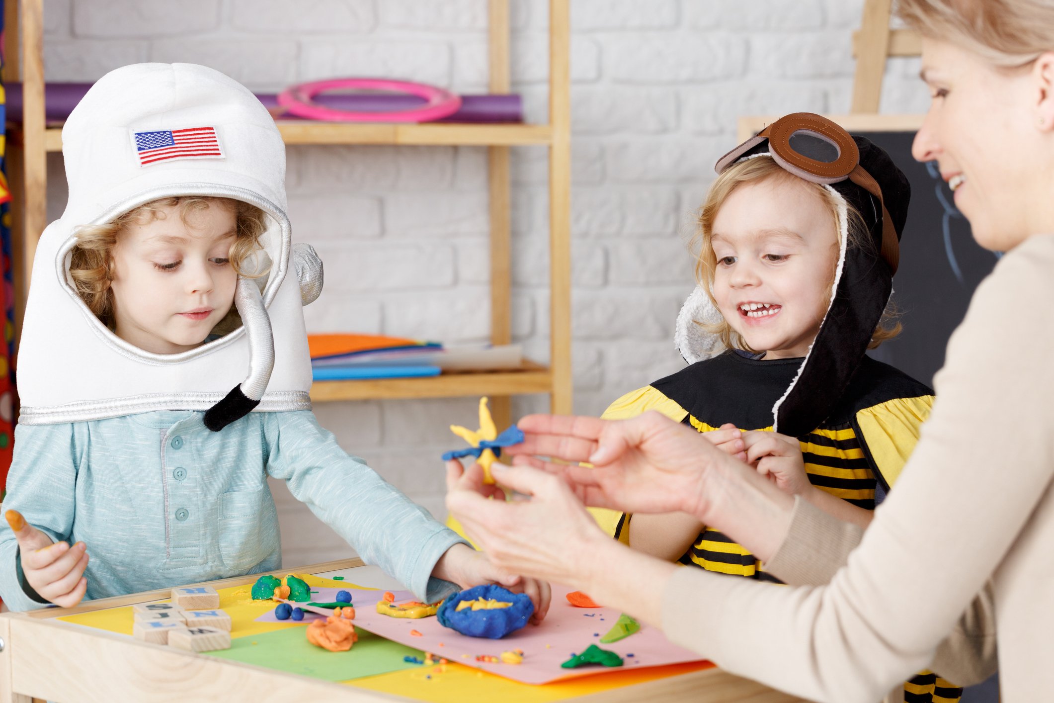 Kids painting and playing during halloween