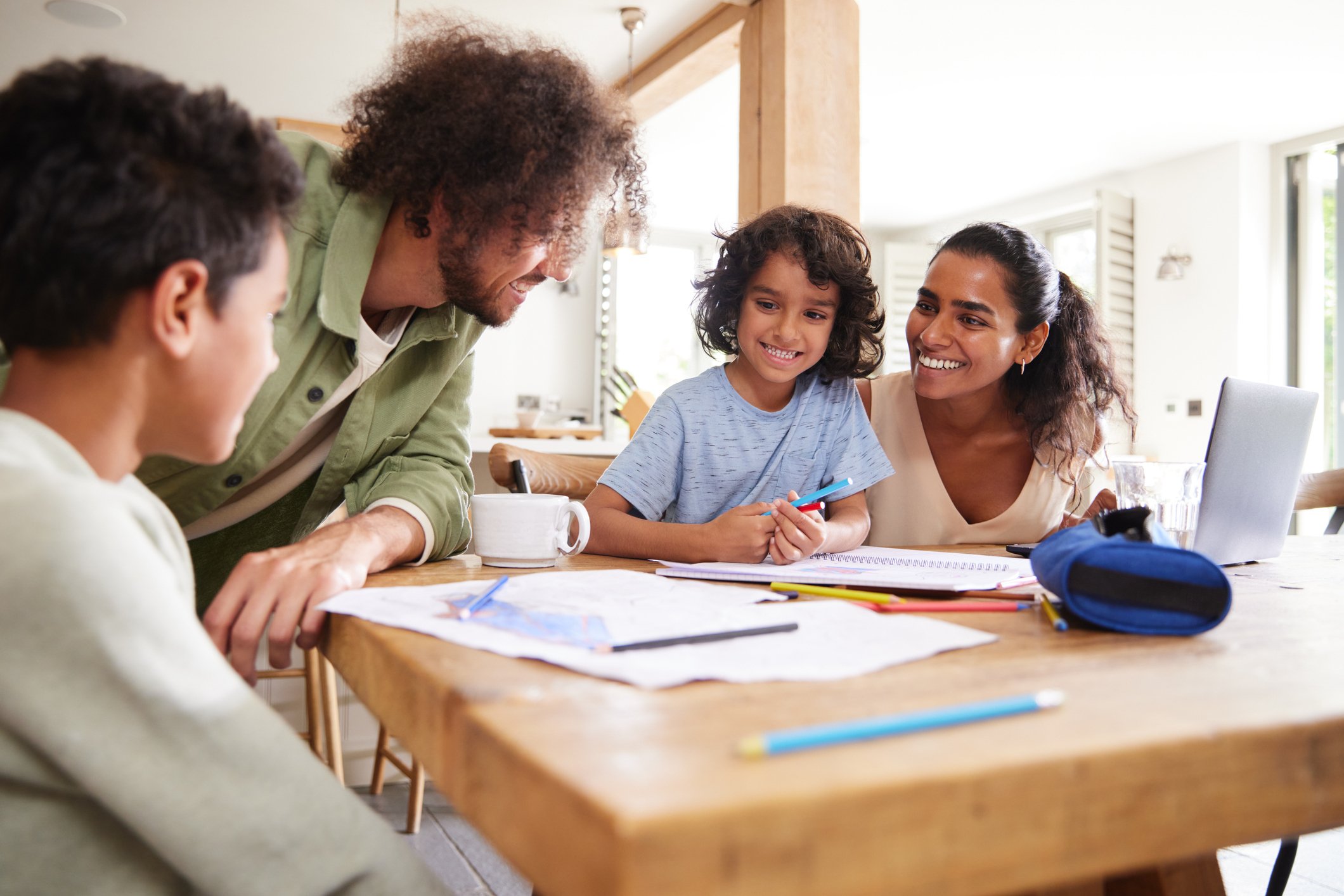 Parents and children participating in homeschooling activities together